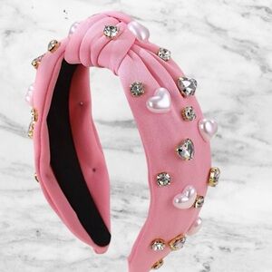 Brand New - Pink headband with pearl hearts